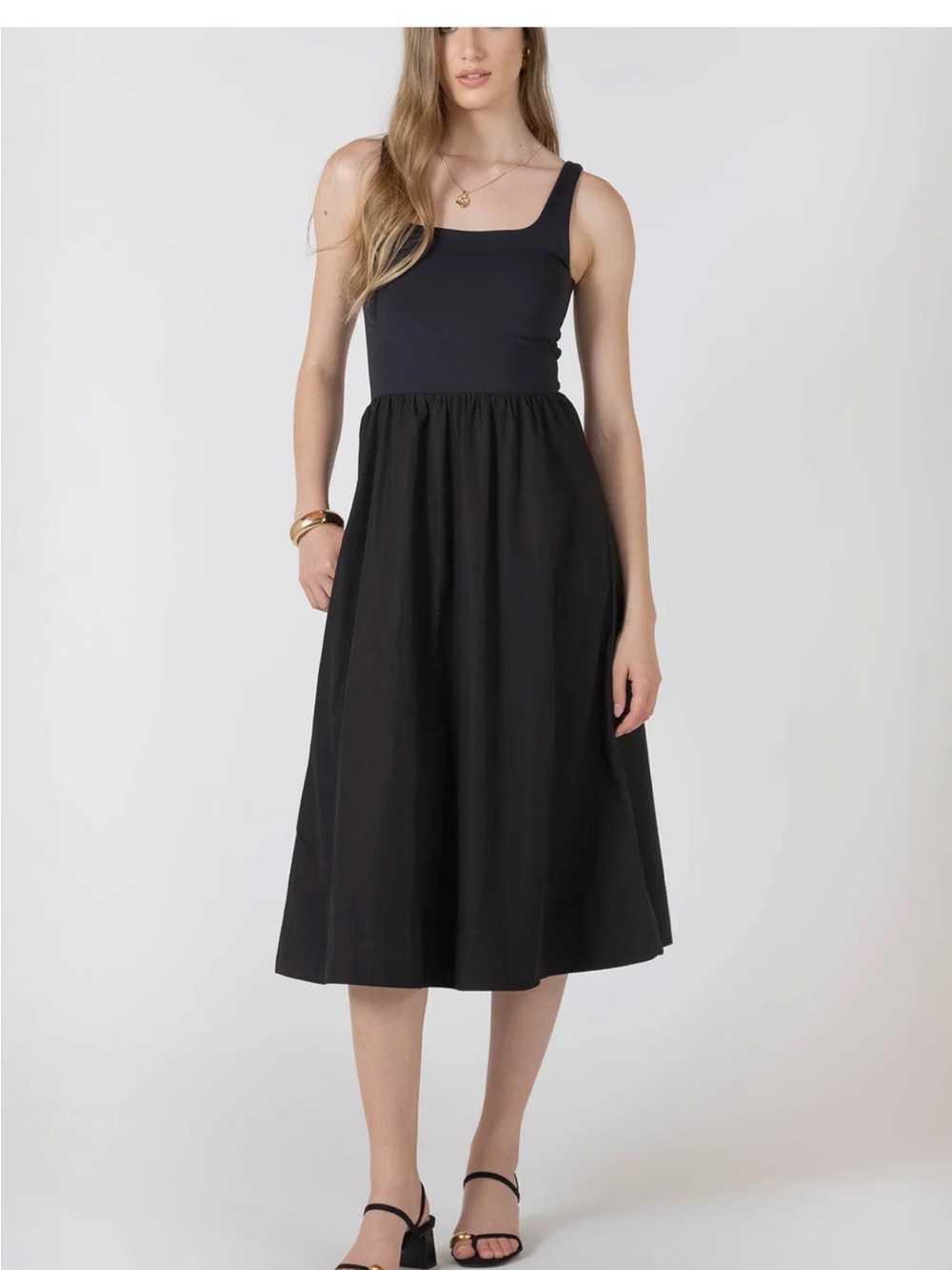 Dex | Mixed Fabric MIDI dress in dark cocoa